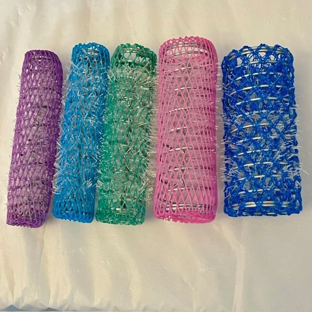 Vintage Wire Mesh Brush Hair Roller Set with Pins Multi Color Multi Size 163 Pc